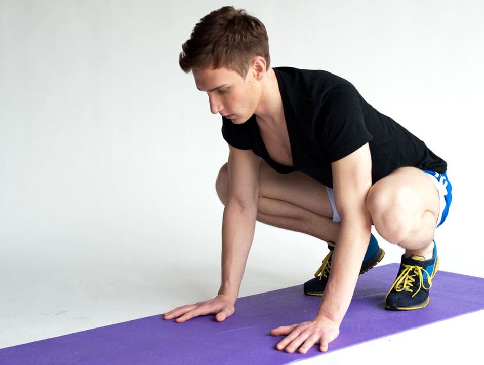 Frog exercise to work the muscles of a man's pelvic region
